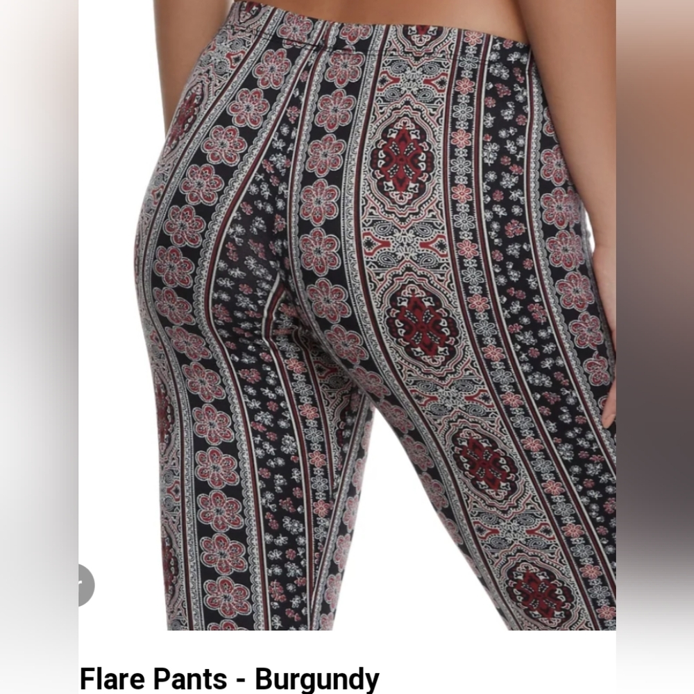 Burgundy Navy beige Hippie leggings Flare at bottom BoHo Casual  Video Pretty